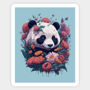 Cute smiling Giant Panda bear with florals t-shirt design, apparel, mugs, cases, wall art, stickers Sticker